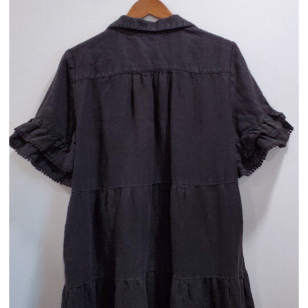 Chicos Dress 100% Linen Tiered Maxi Dress Size 2 Large Black Boho Lagenlook - Picture 5 of 7